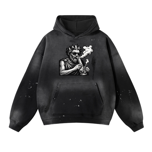 Vintage Washed HadesKushCollective Frayed Fleece Hoodie